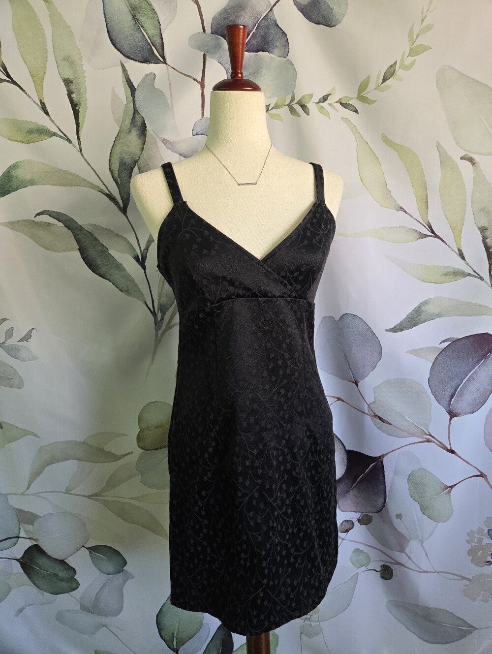 AQUA BLUES | Mini Slip Dress w/ Subtle Jacquard Detail in Black sz M